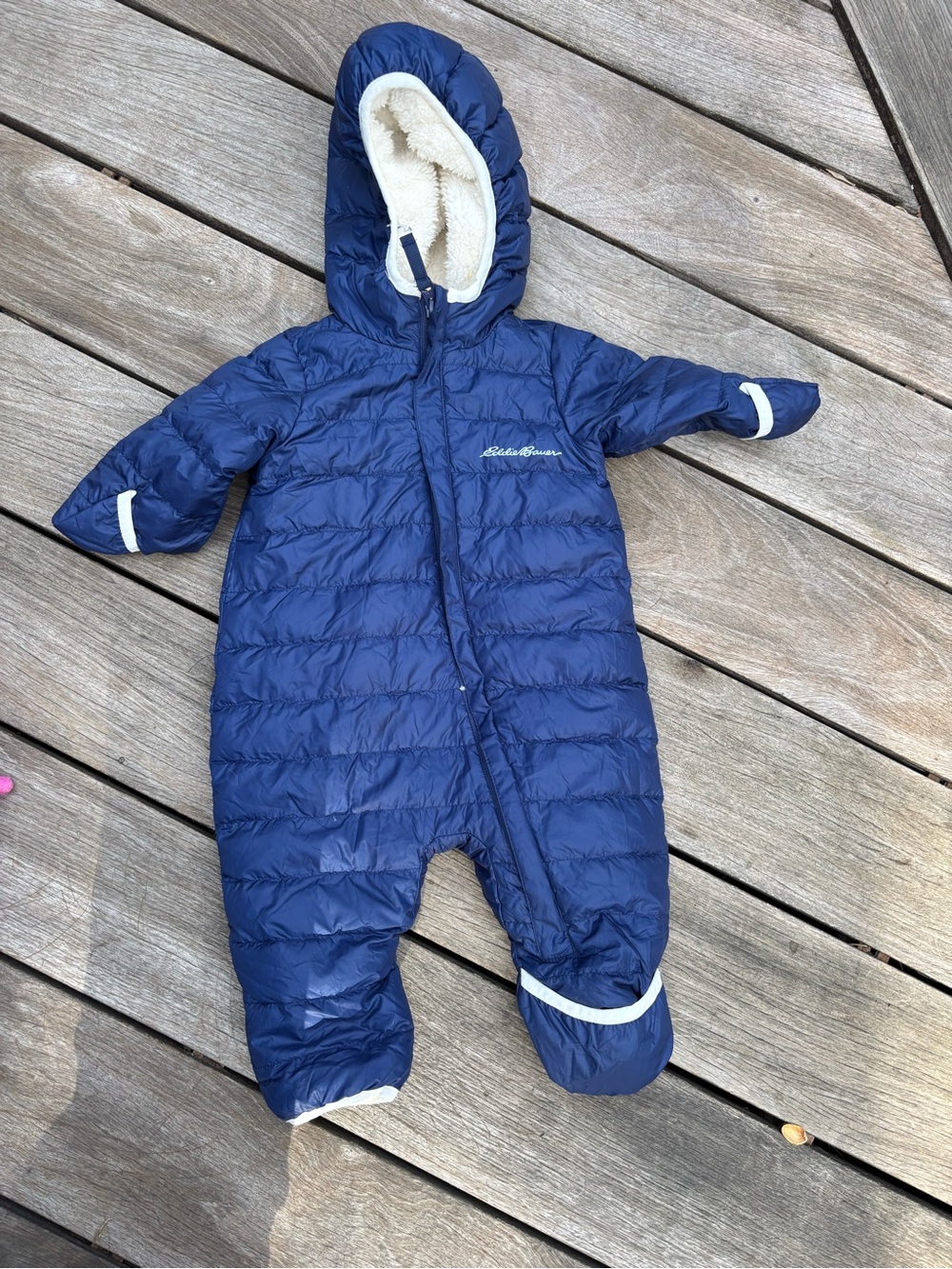 Eddie Bauer Navy Hooded Puffer Footie One-Piece